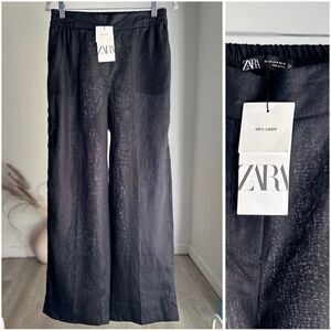ZARA 100% LINEN STRAIGHT LEG PANTS